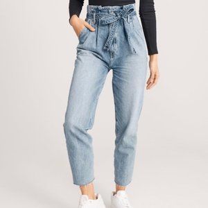 Abercrombie & Fitch Ultra High Rise Paper Bag Waist Mom Jeans Light Wash Ankle